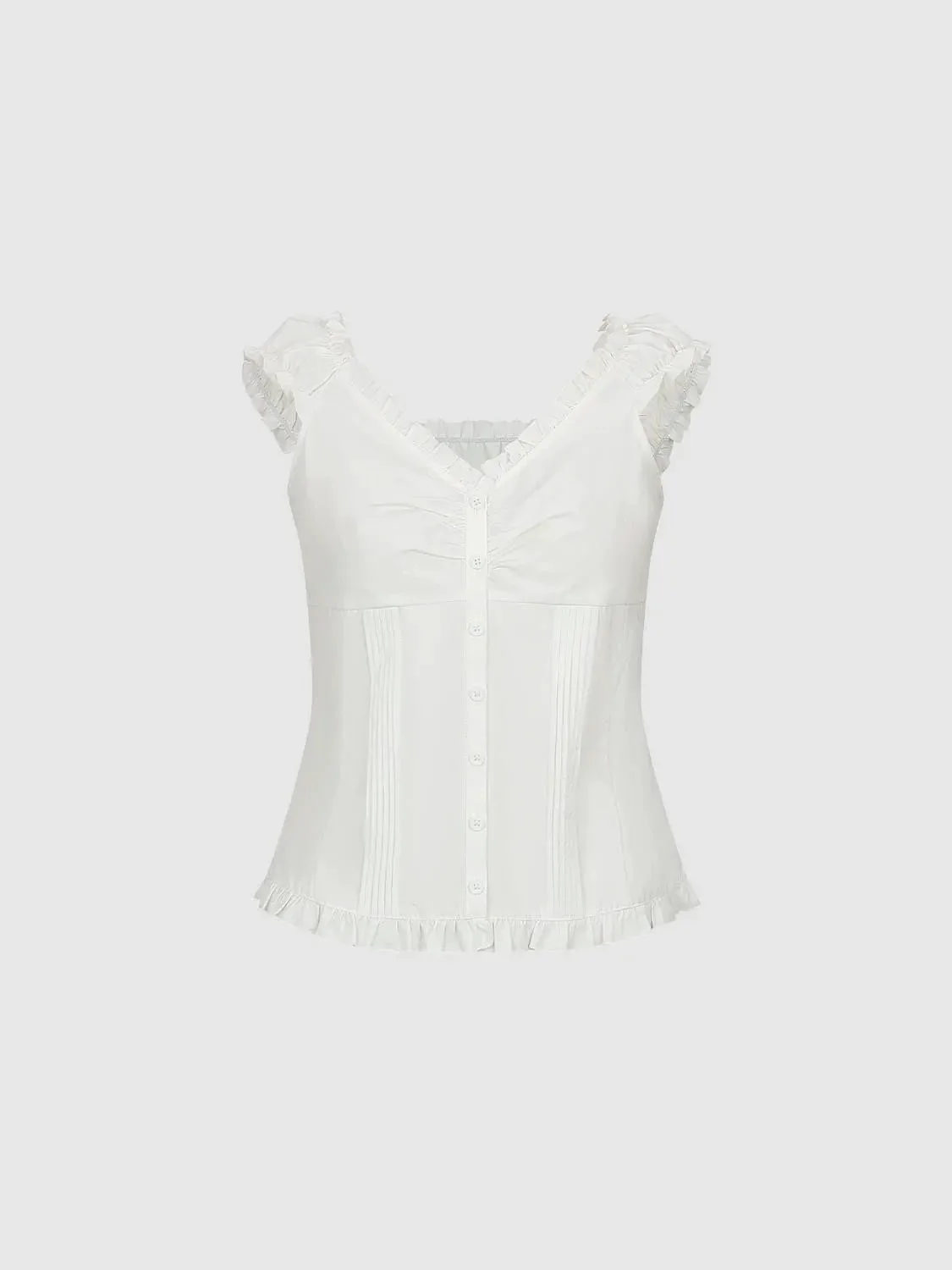 15623-capped-sleeve-ruffle-hem-v-neck-shirts-7.webp Capped Sleeve Ruffle Hem V-Neck Shirts