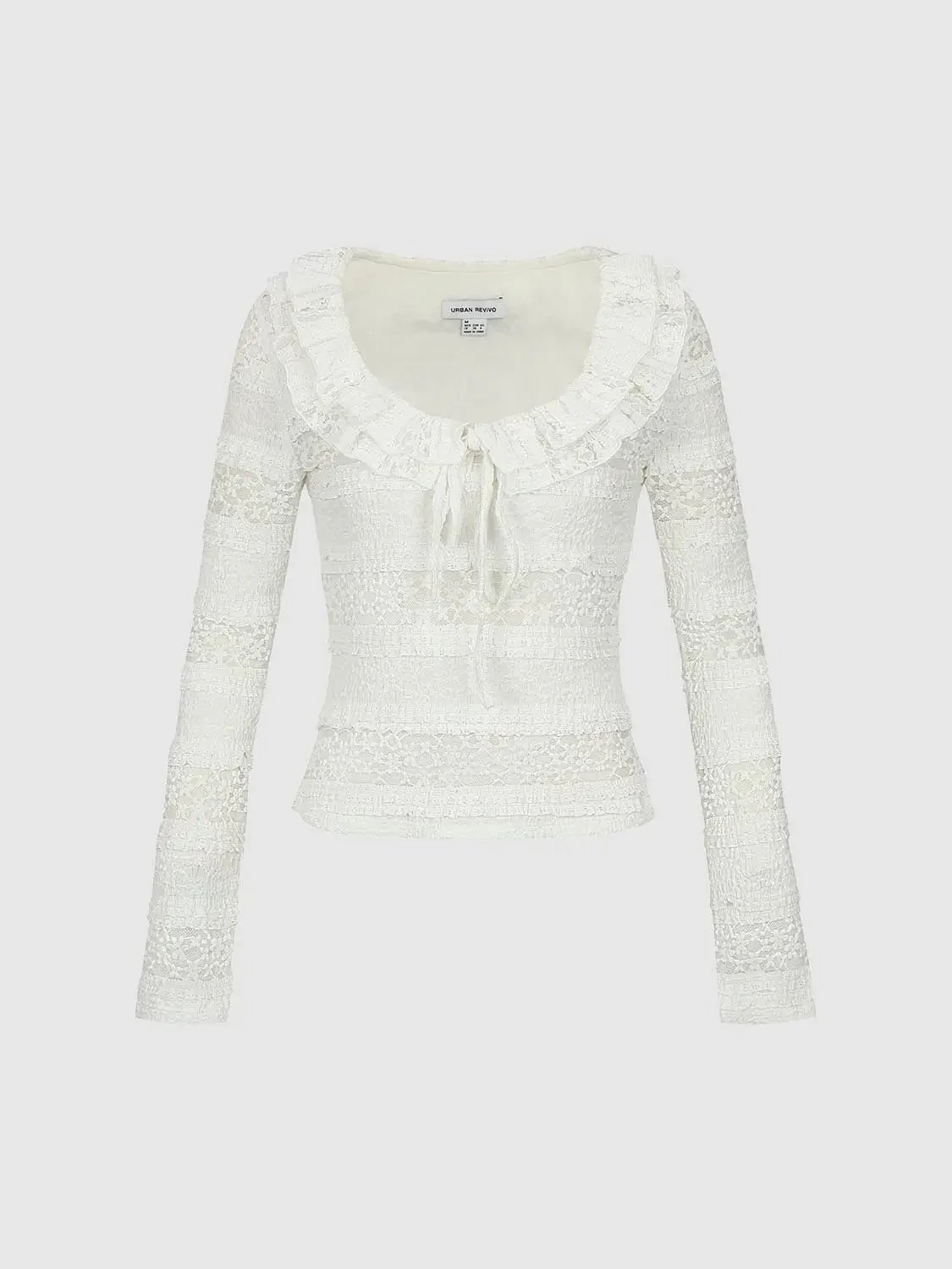 White Ruffle Collar Lace Long Sleeve T Shirt