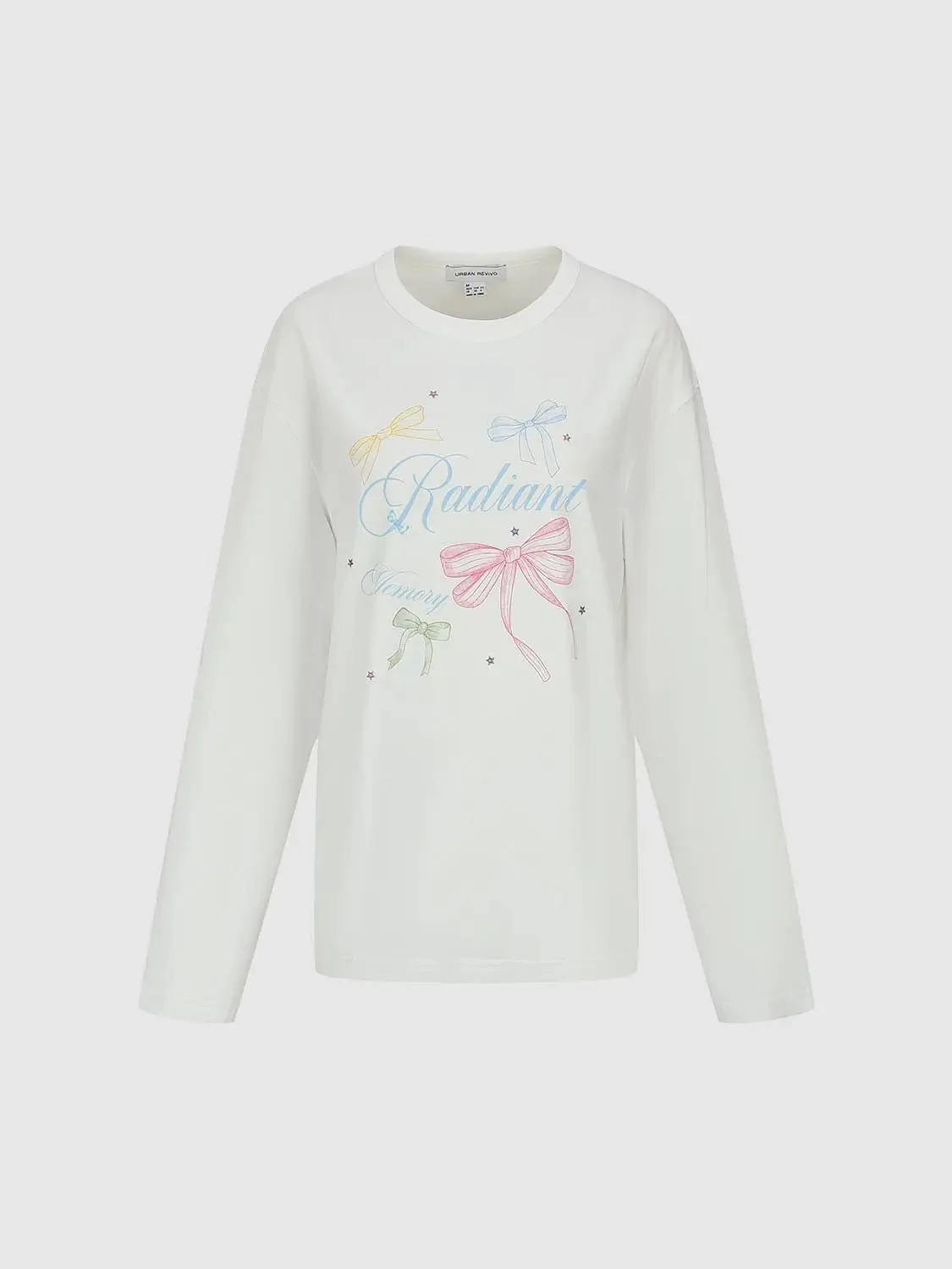 Cotton Printed Bow Graphic Long Sleeve T Shirt