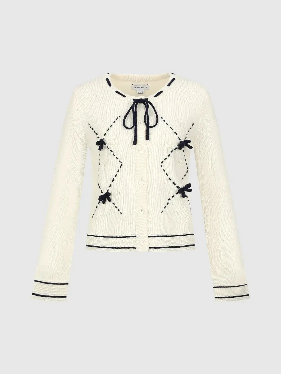 15792-argyle-bow-embellished-knit-with-dotted-trim-cardigan-1.webp Argyle Bow Embellished Knit With Dotted Trim Cardigan