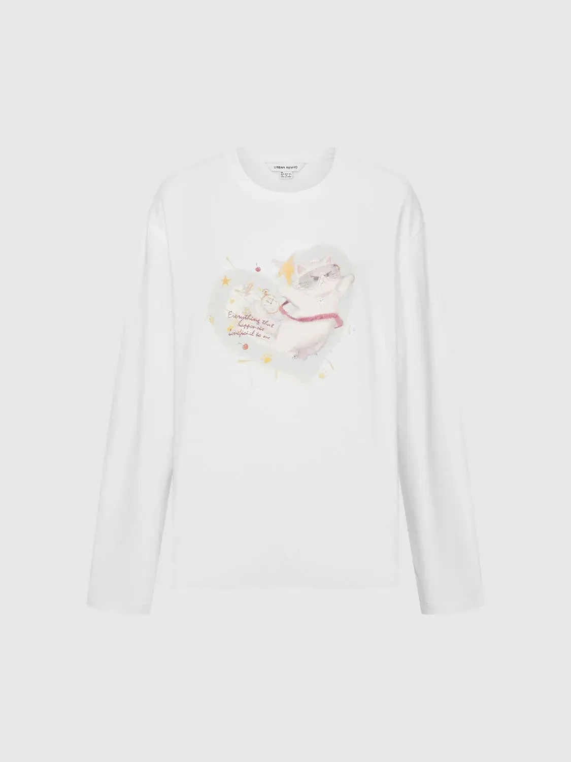 Cotton Printed Cat Illustration Long Sleeve T Shirts