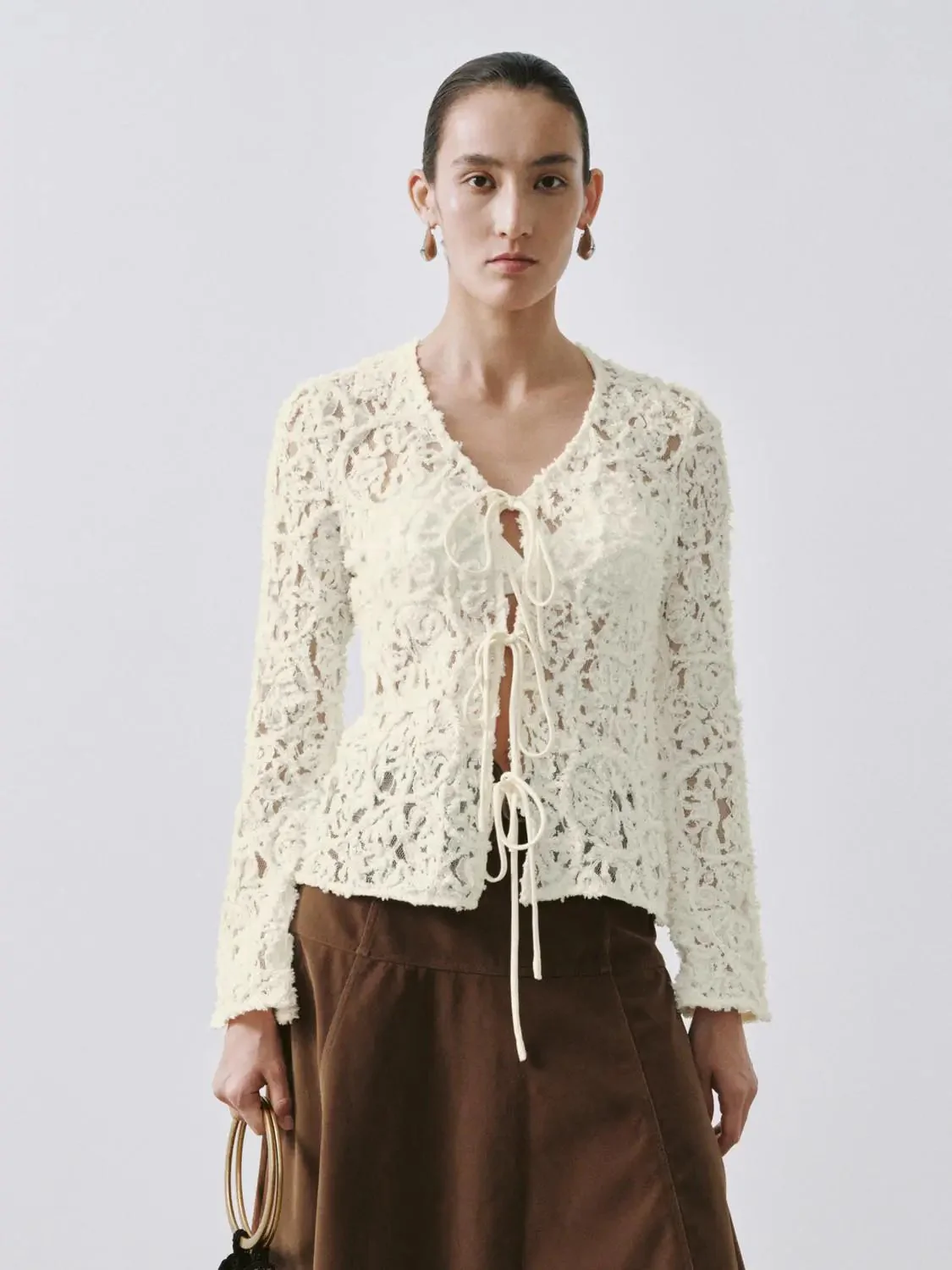 15838-v-neck-laced-tie-front-shirts-1.webp V-Neck Laced Tie Front Shirts