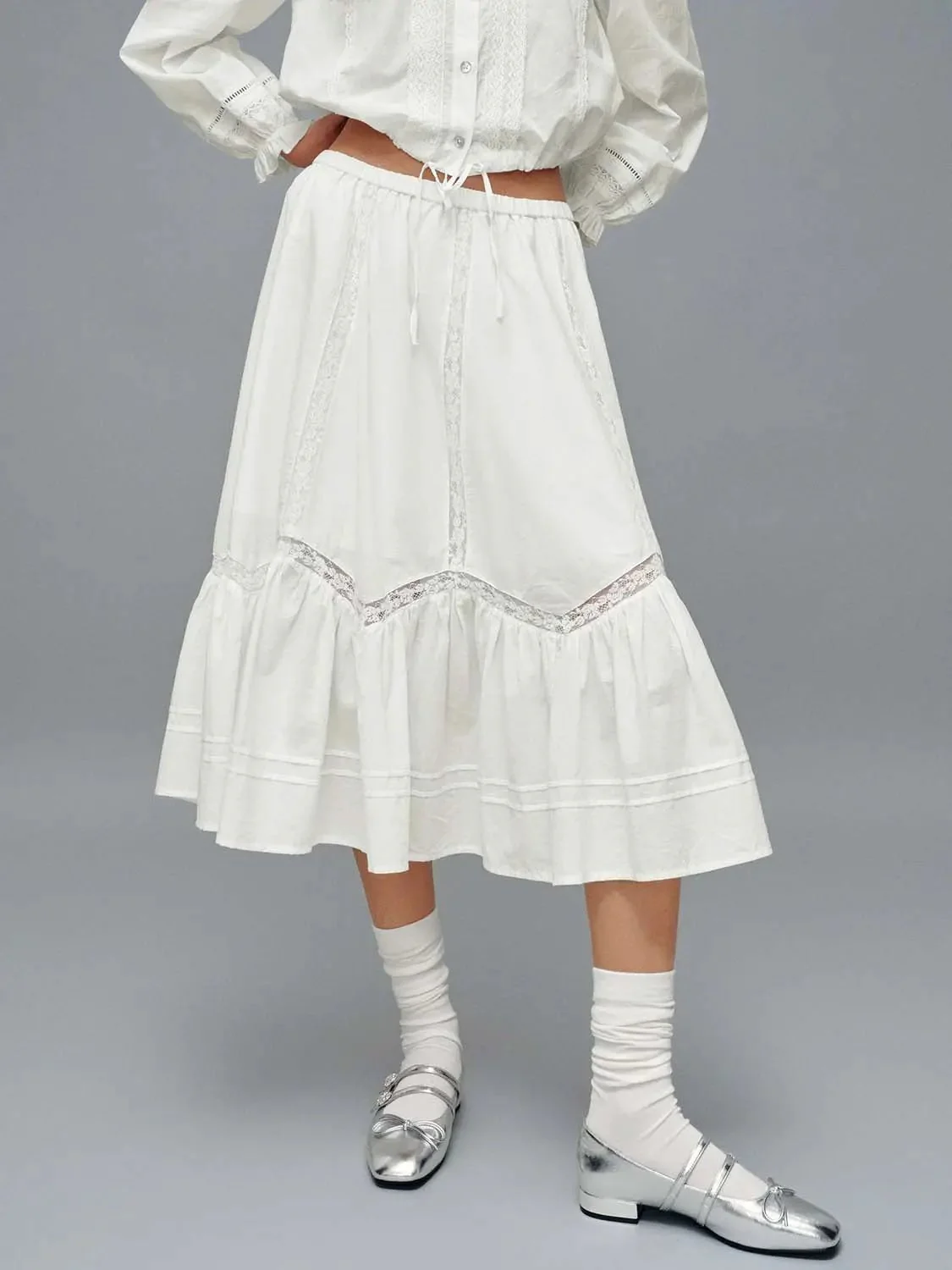 Pull On Laced A-Line Maxi Skirts