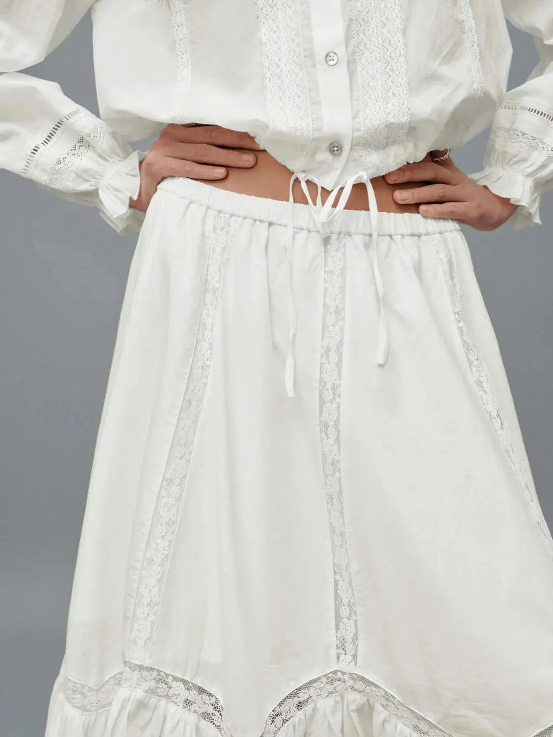 Pull On Laced A-Line Maxi Skirts