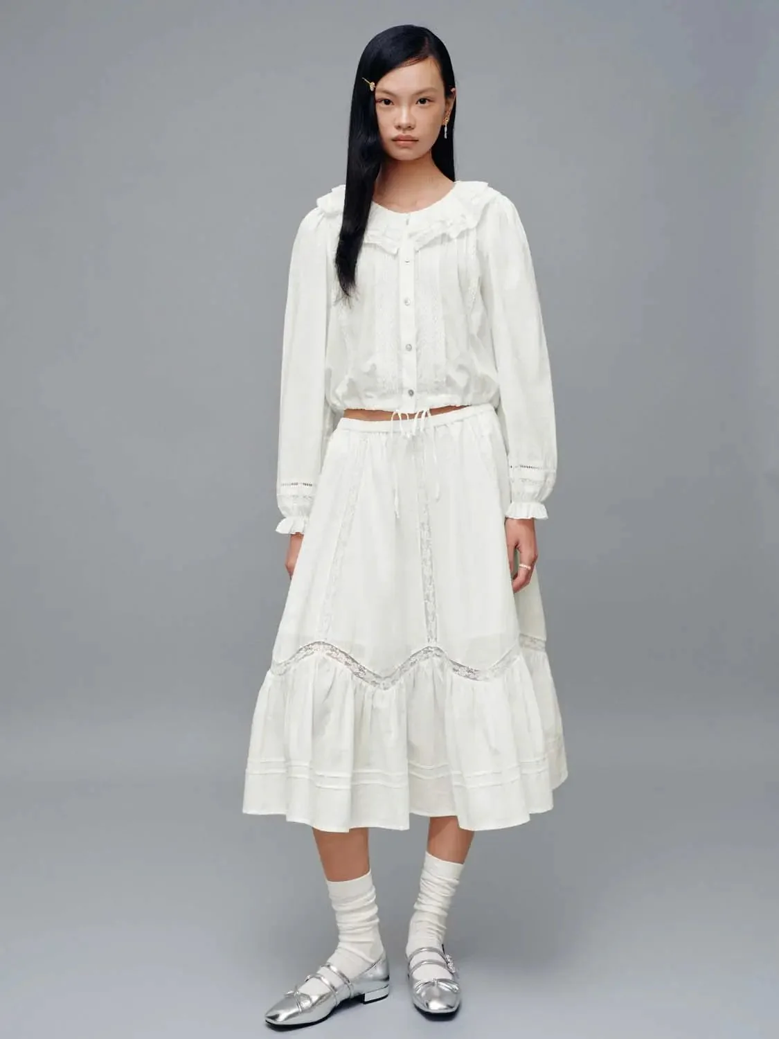 Pull On Laced A-Line Maxi Skirts
