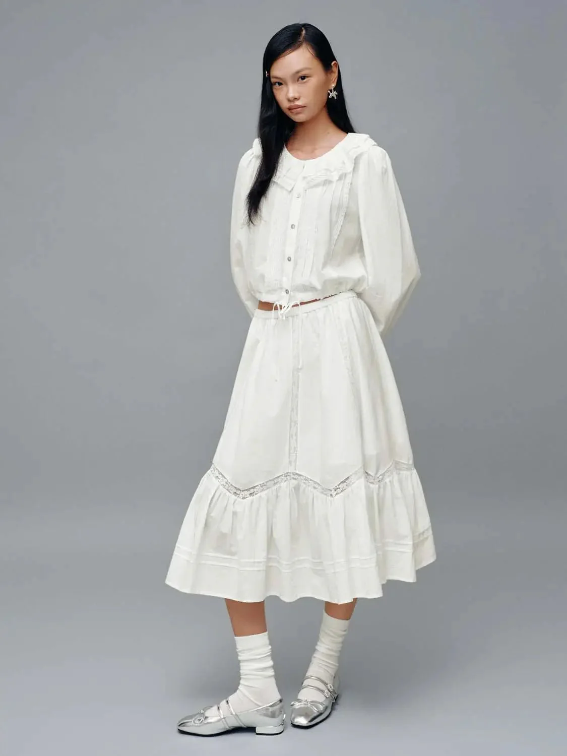 Pull On Laced A-Line Maxi Skirts
