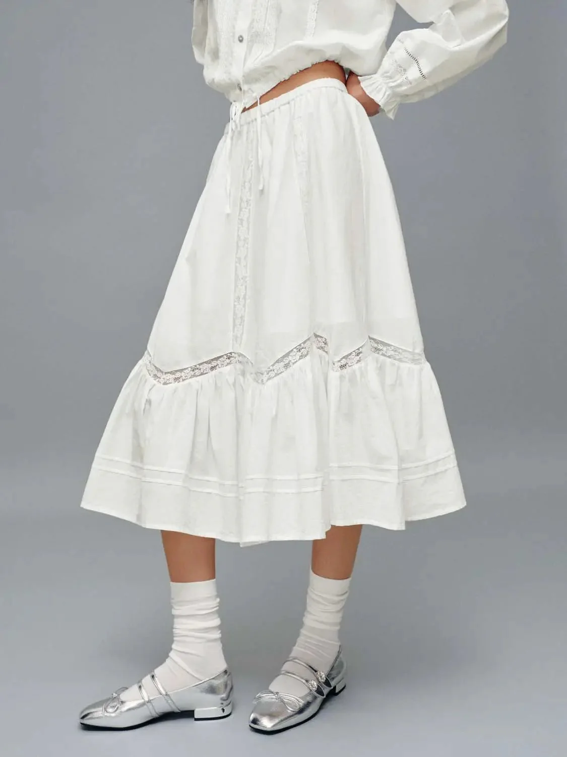 Pull On Laced A-Line Maxi Skirts