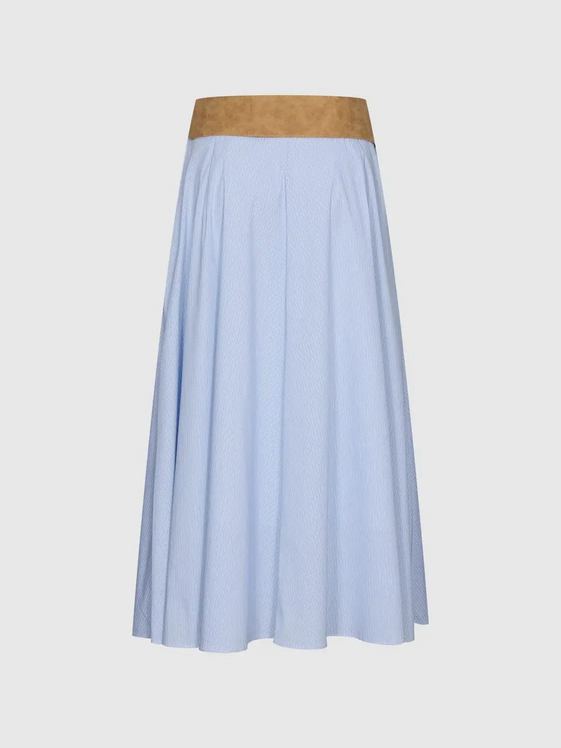 1591-tan-belted-pinstripe-cotton-blend-a-line-midi-skirts-2.webp Tan Belted Pinstripe Cotton Blend A-Line Midi Skirts
