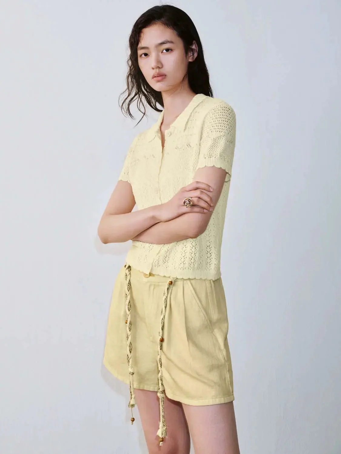 1597-polo-neck-short-sleeve-open-knitted-cardigans-2.webp Polo Neck Short Sleeve Open Knitted Cardigans