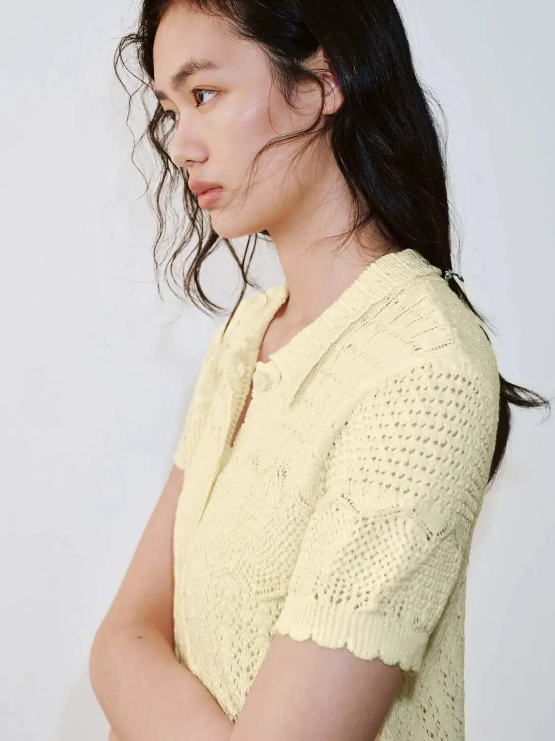 1597-polo-neck-short-sleeve-open-knitted-cardigans-3.webp Polo Neck Short Sleeve Open Knitted Cardigans