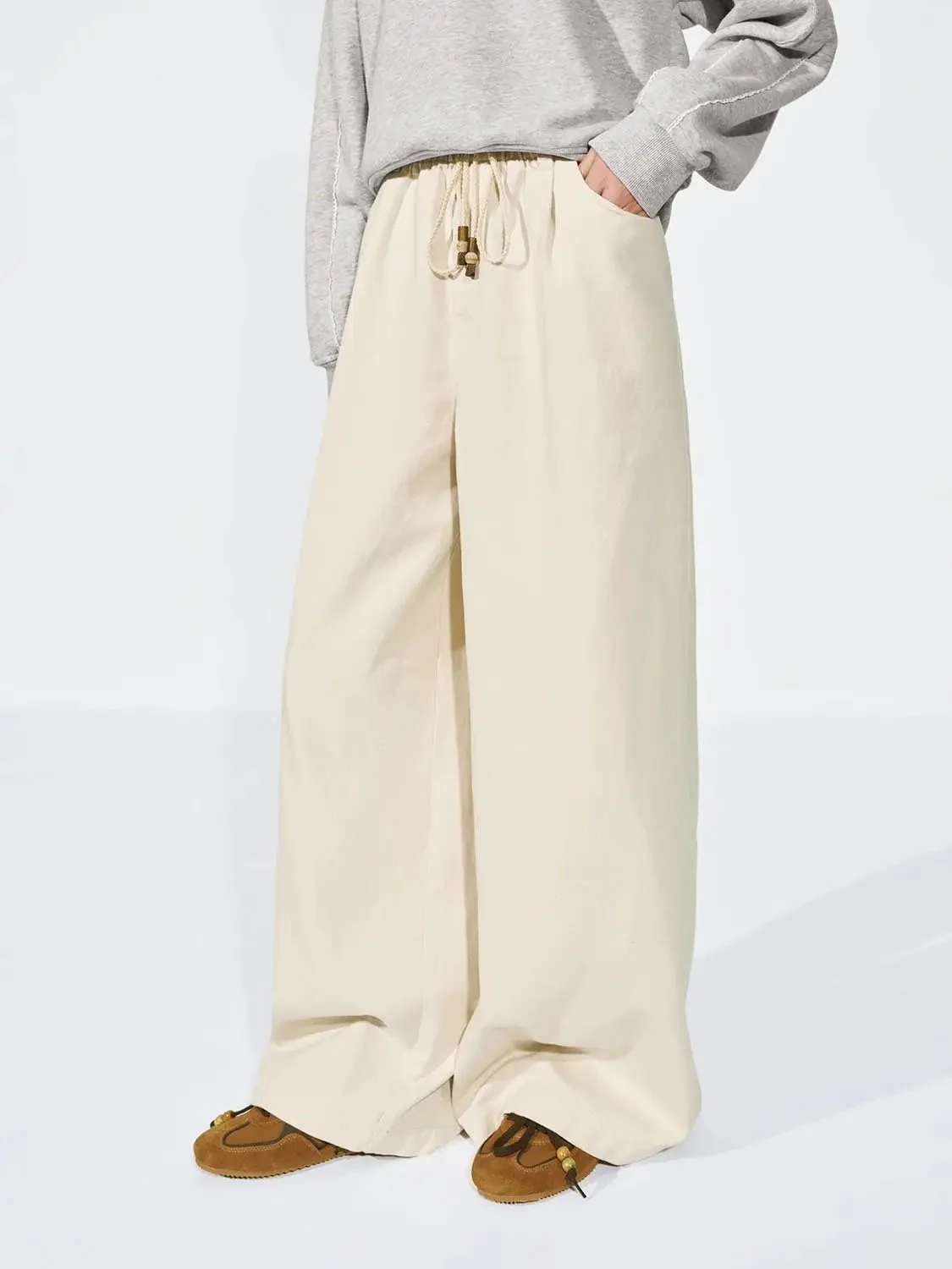 Drawstring Pull On Wide Leg Pants