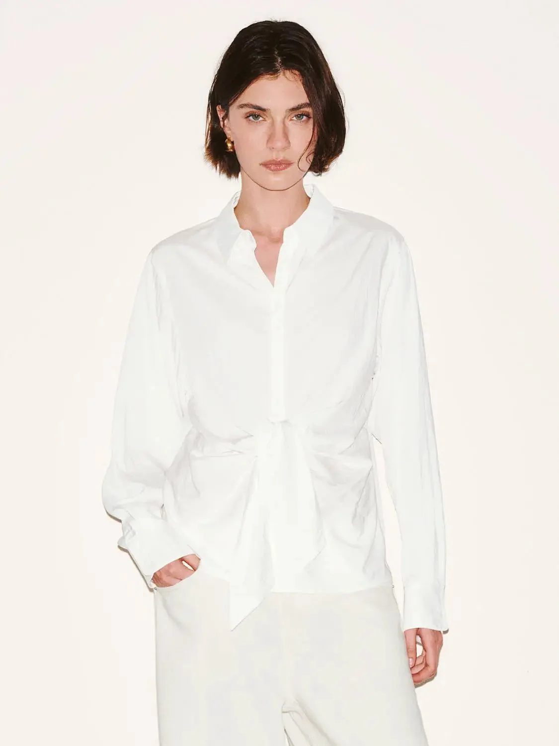 Viscose Knotted Asymmetric Front Silhouette Shirt