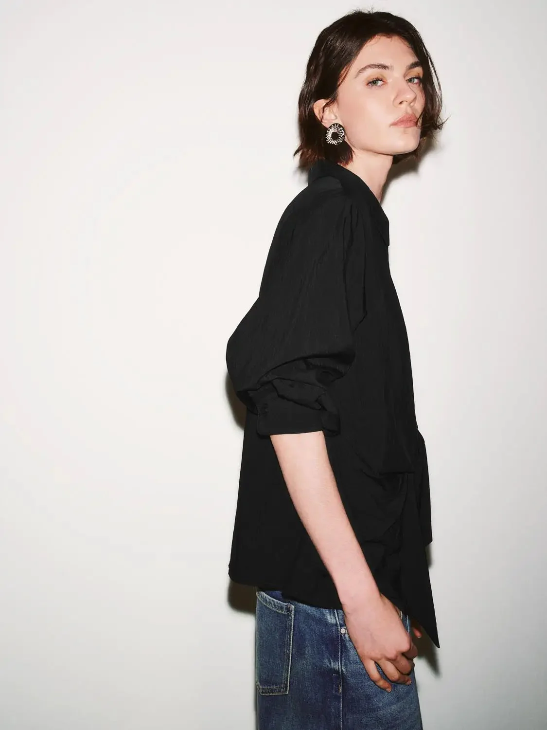 Viscose Knotted Asymmetric Front Silhouette Shirt
