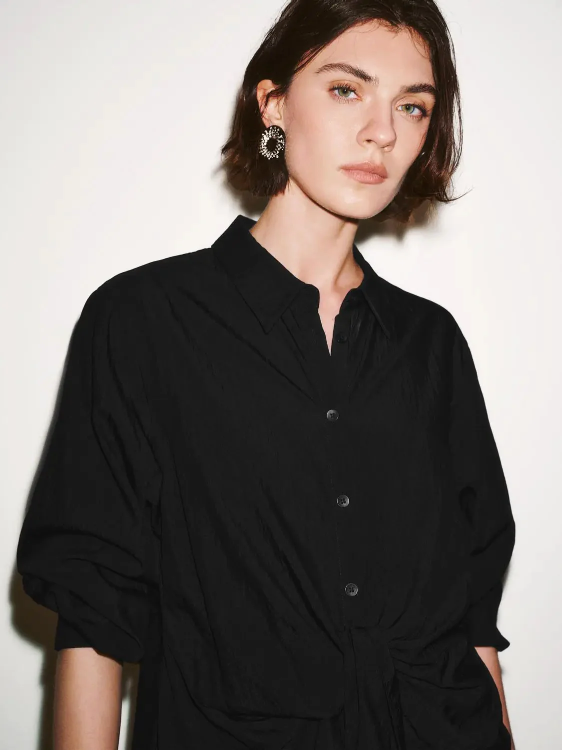 Viscose Knotted Asymmetric Front Silhouette Shirt