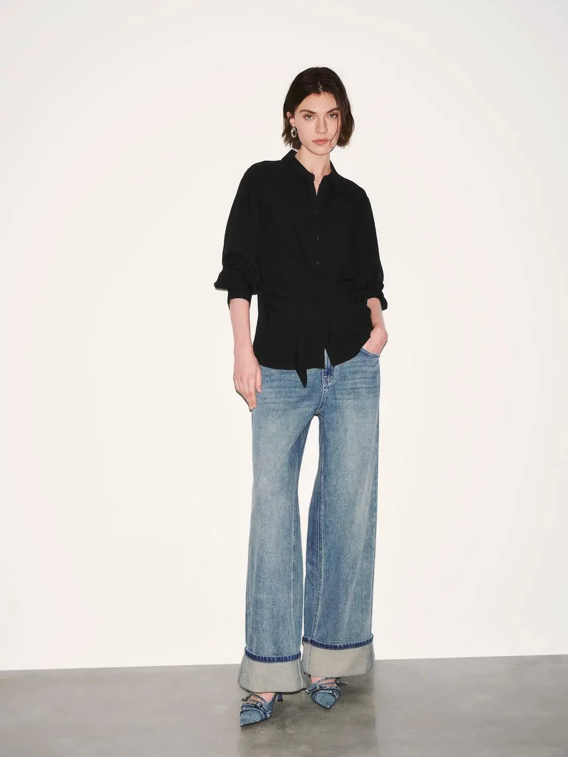 Viscose Knotted Asymmetric Front Silhouette Shirt