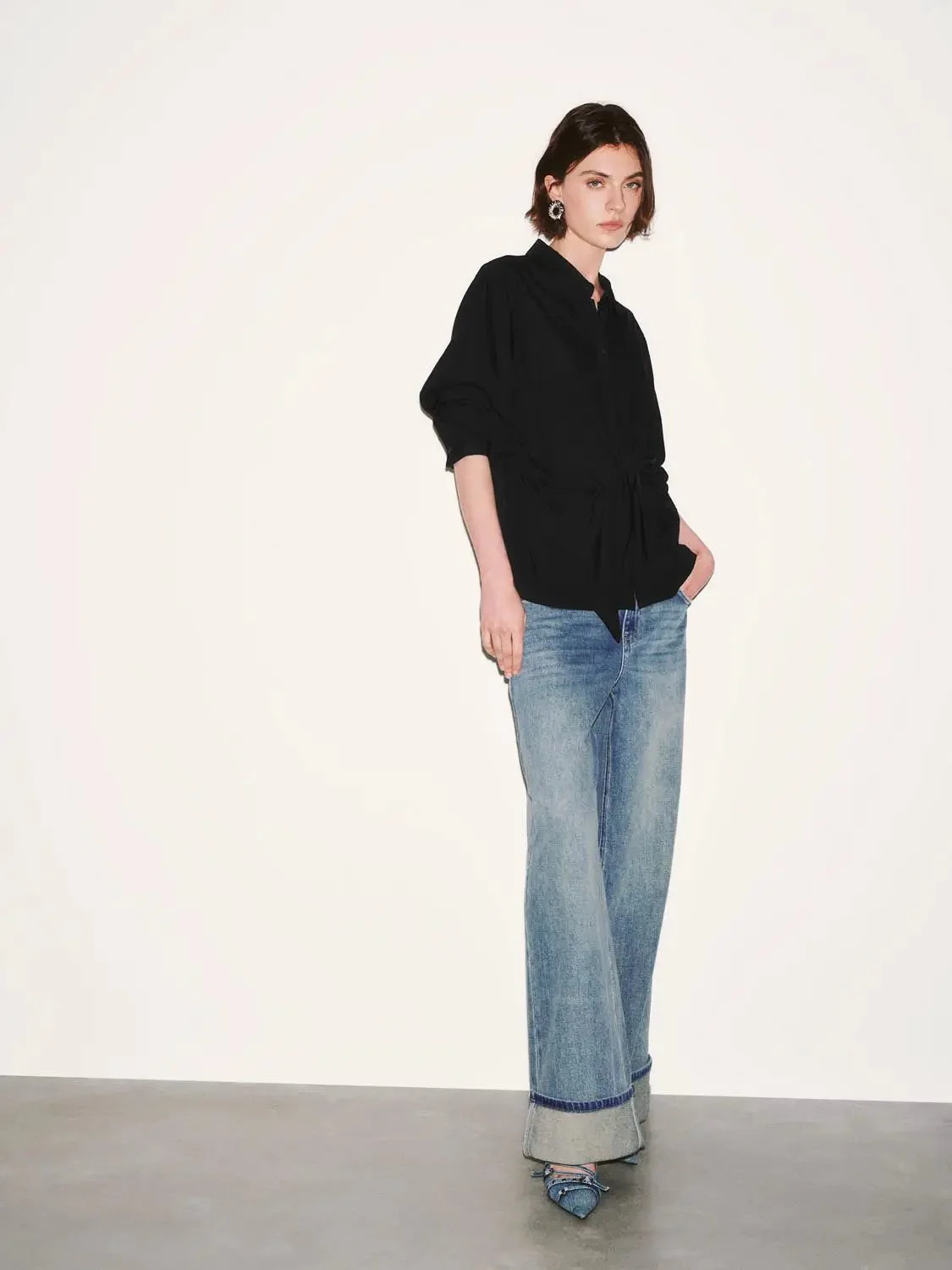 Viscose Knotted Asymmetric Front Silhouette Shirt