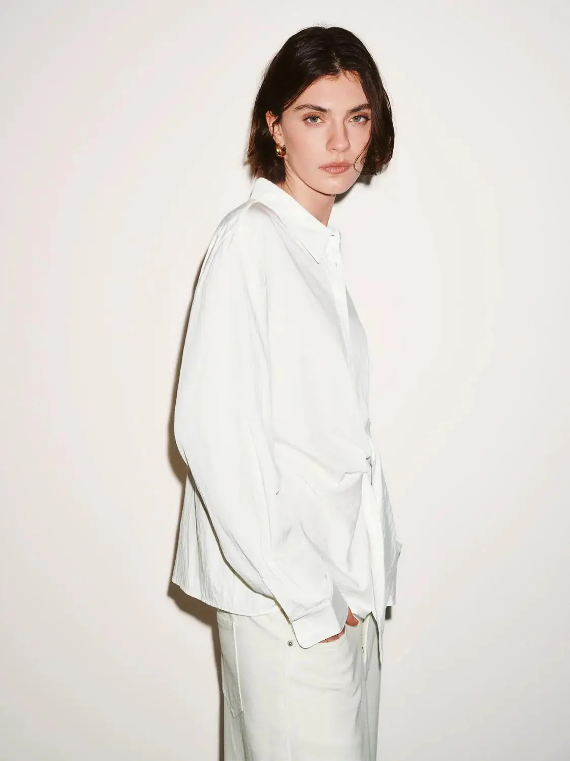 Viscose Knotted Asymmetric Front Silhouette Shirt
