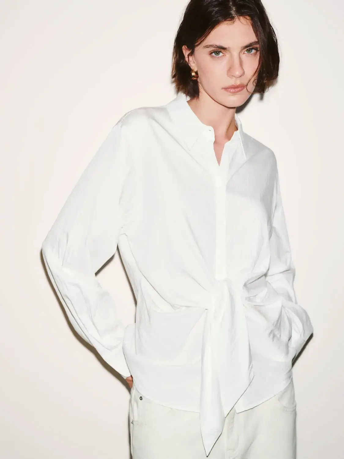 Viscose Knotted Asymmetric Front Silhouette Shirt