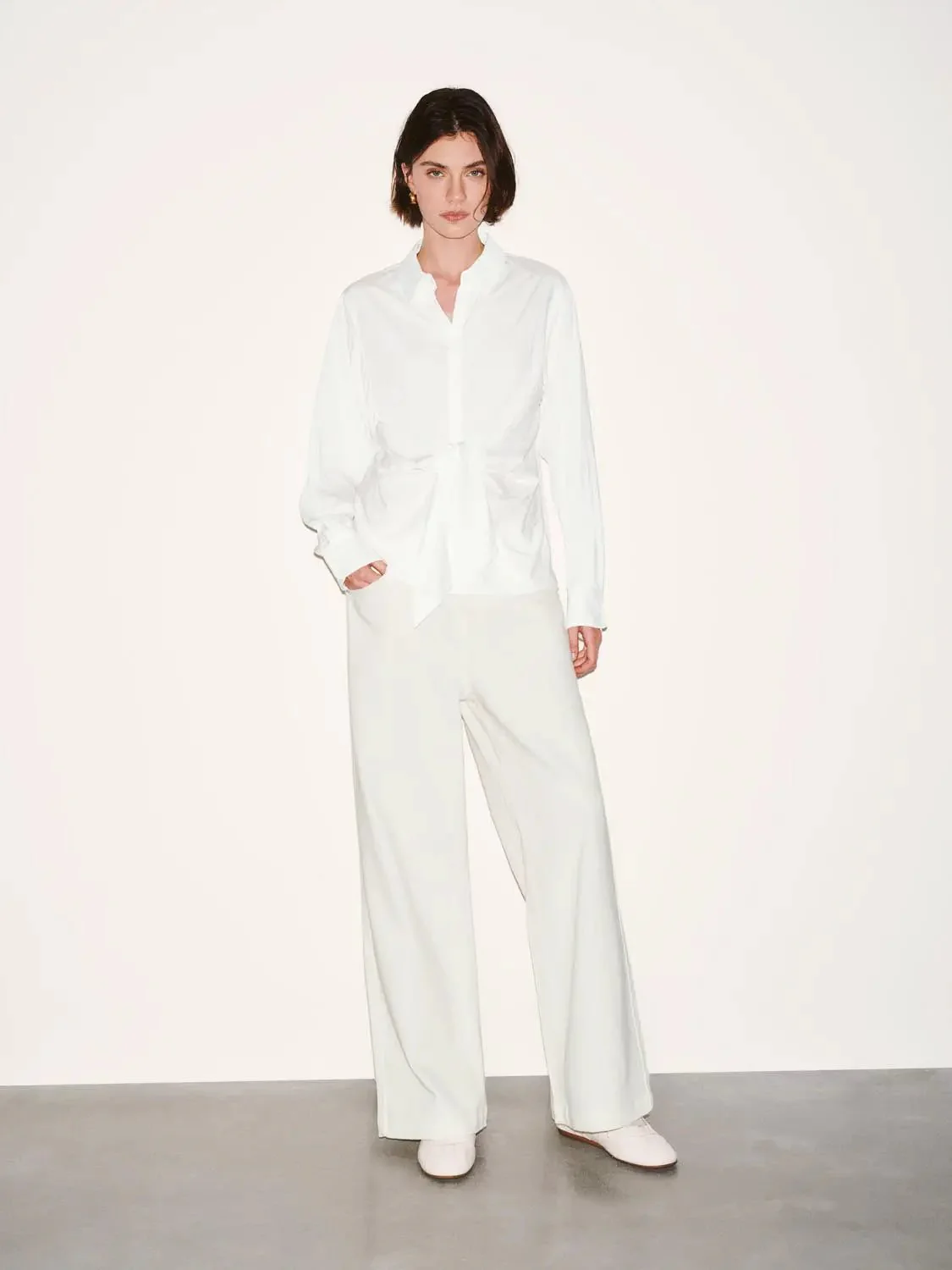 Viscose Knotted Asymmetric Front Silhouette Shirt