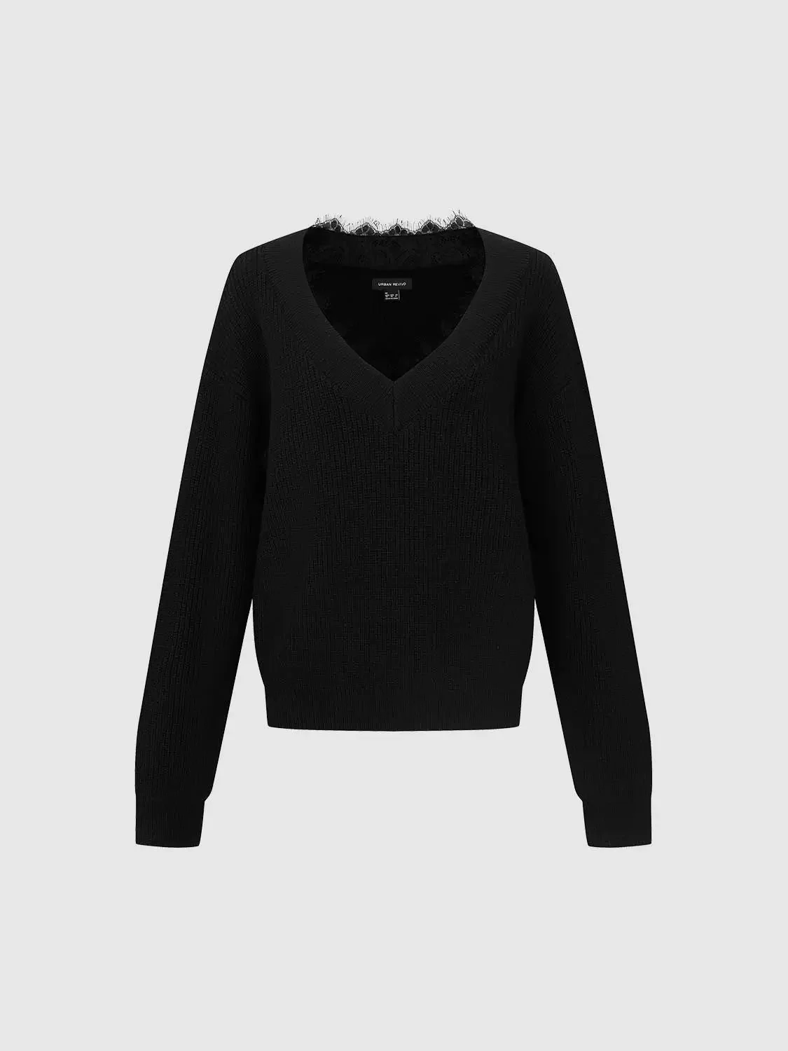16042-lace-trim-v-neck-long-sleeve-knitted-t-shirts-10.webp Lace Trim V-Neck Long Sleeve Knitted T-Shirts