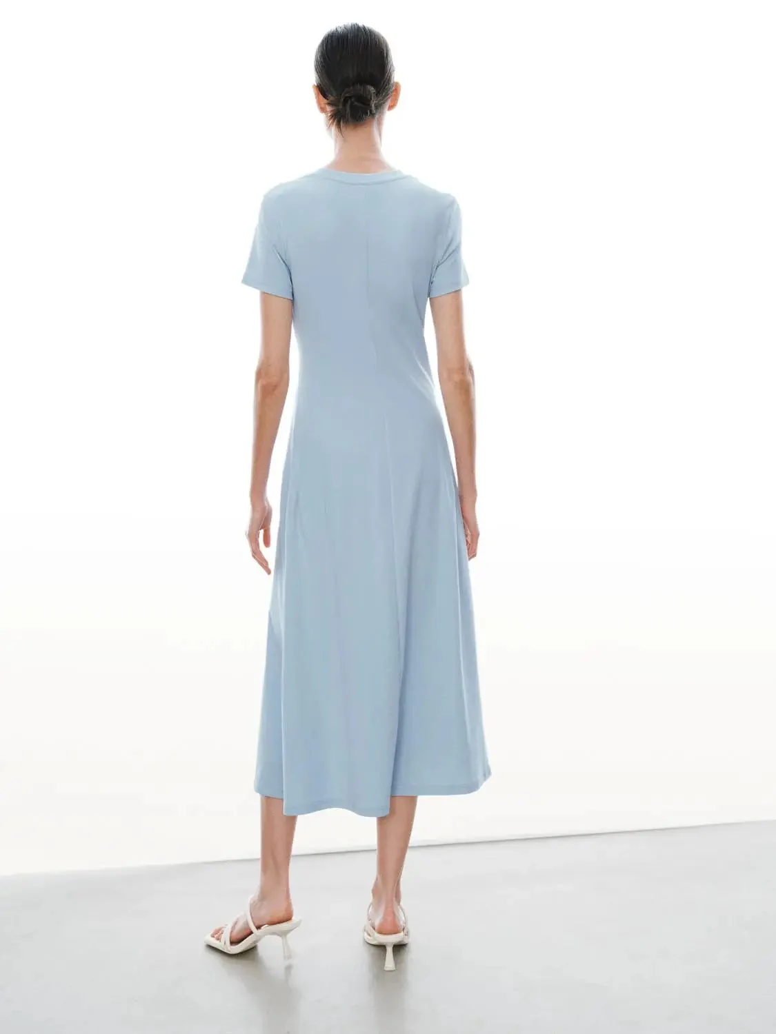 1617-cotton-blend-crew-neck-short-sleeve-draped-knot-midi-dresses-14.webp Cotton Blend Crew Neck Short Sleeve Draped Knot Midi Dresses
