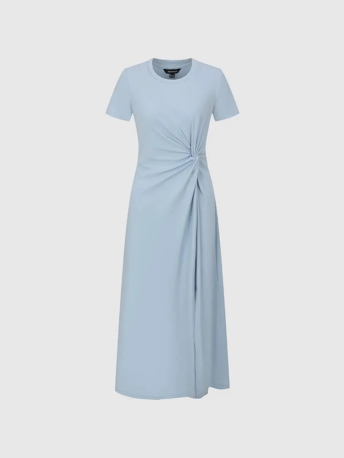 1617-cotton-blend-crew-neck-short-sleeve-draped-knot-midi-dresses-15.webp Cotton Blend Crew Neck Short Sleeve Draped Knot Midi Dresses