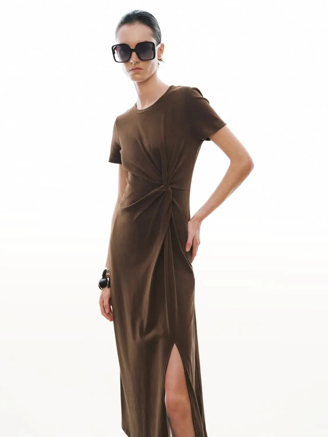 1617-cotton-blend-crew-neck-short-sleeve-draped-knot-midi-dresses-18.webp Cotton Blend Crew Neck Short Sleeve Draped Knot Midi Dresses
