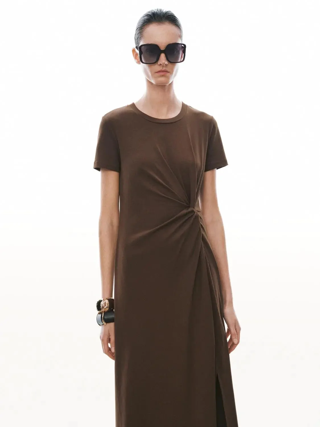 1617-cotton-blend-crew-neck-short-sleeve-draped-knot-midi-dresses-20.webp Cotton Blend Crew Neck Short Sleeve Draped Knot Midi Dresses