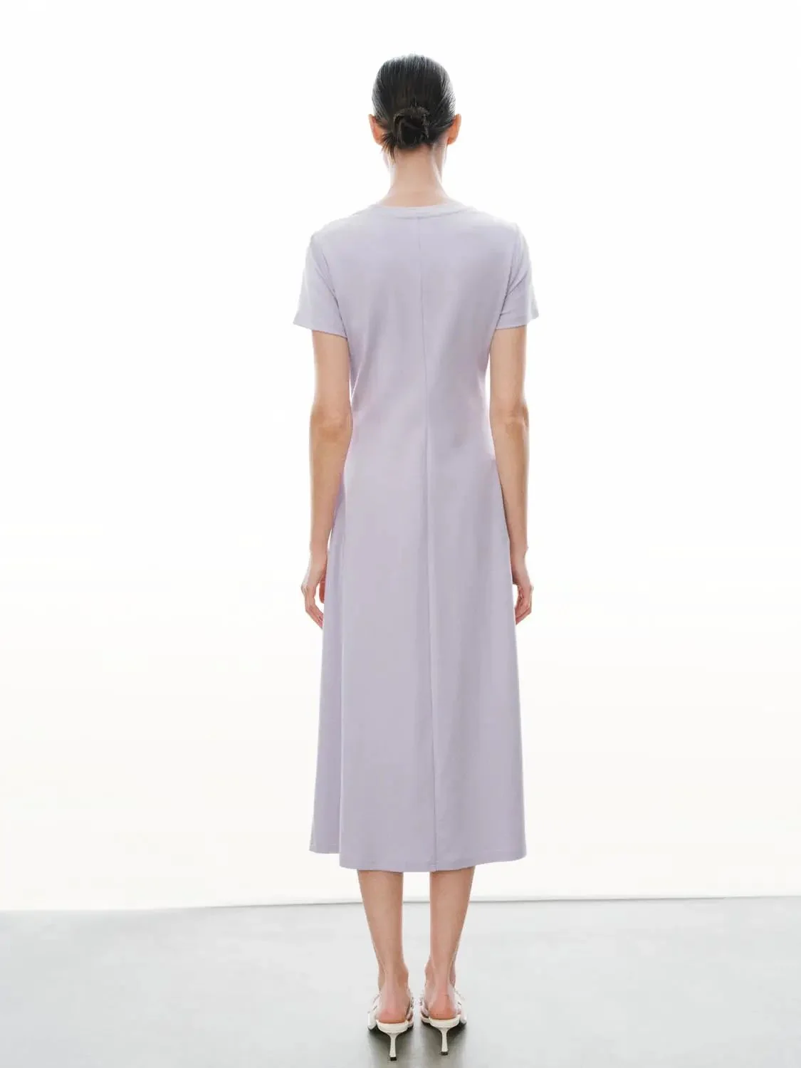 1617-cotton-blend-crew-neck-short-sleeve-draped-knot-midi-dresses-6.webp Cotton Blend Crew Neck Short Sleeve Draped Knot Midi Dresses