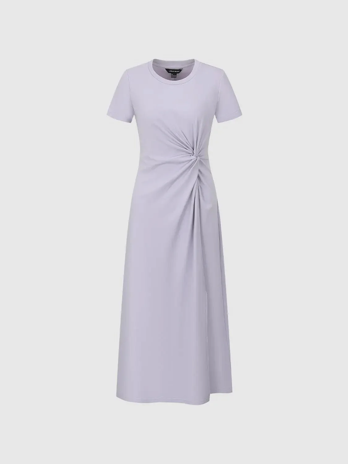 1617-cotton-blend-crew-neck-short-sleeve-draped-knot-midi-dresses-7.webp Cotton Blend Crew Neck Short Sleeve Draped Knot Midi Dresses