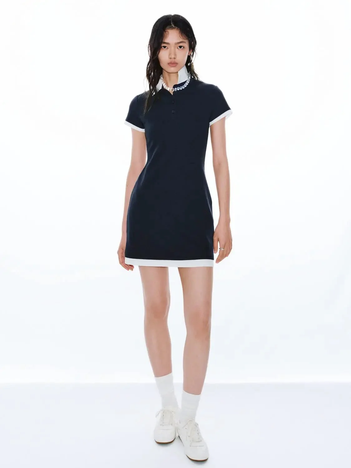 162-navy-polo-neck-a-line-contrast-trim-dress-5.webp Navy Polo Neck A Line Contrast Trim Dress