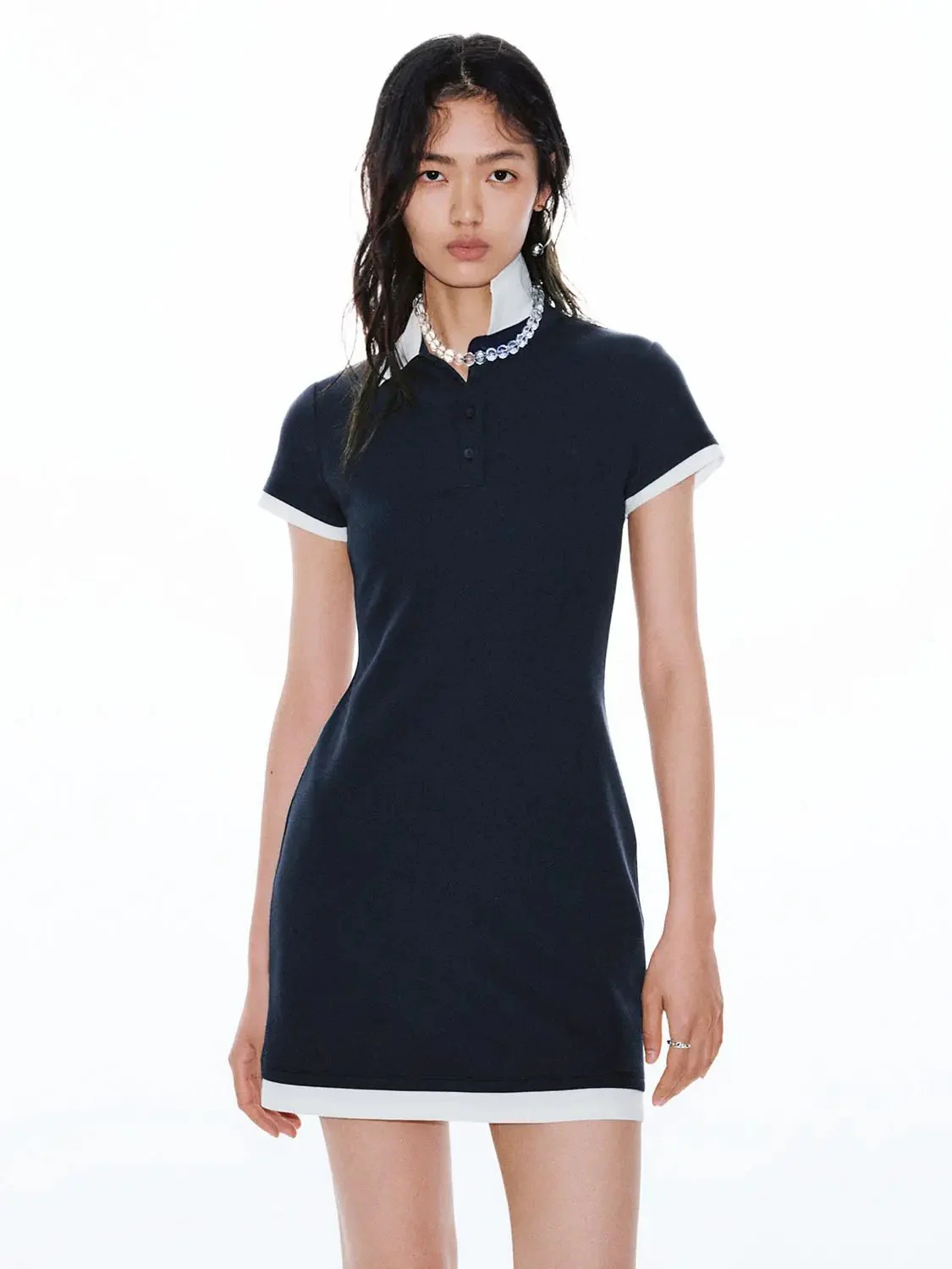 162-navy-polo-neck-a-line-contrast-trim-dress-9.webp Navy Polo Neck A Line Contrast Trim Dress