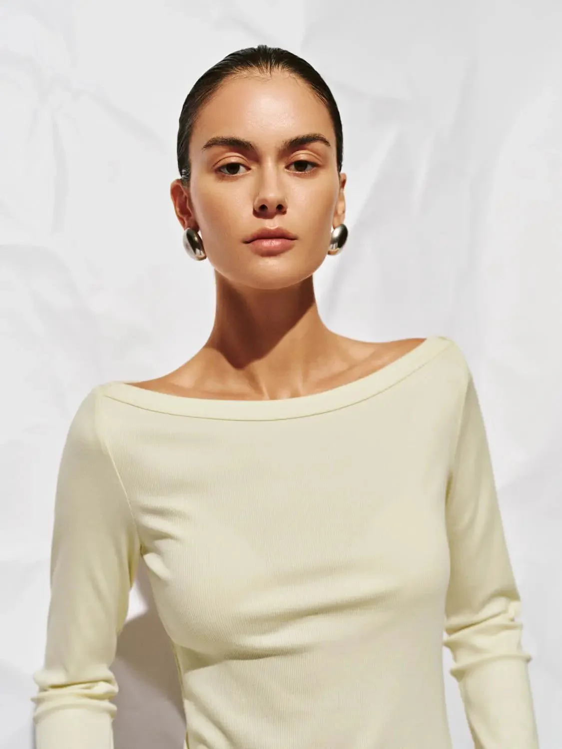 Cotton And Viscose Blend Off Shoulder Long Sleeve T Shirts