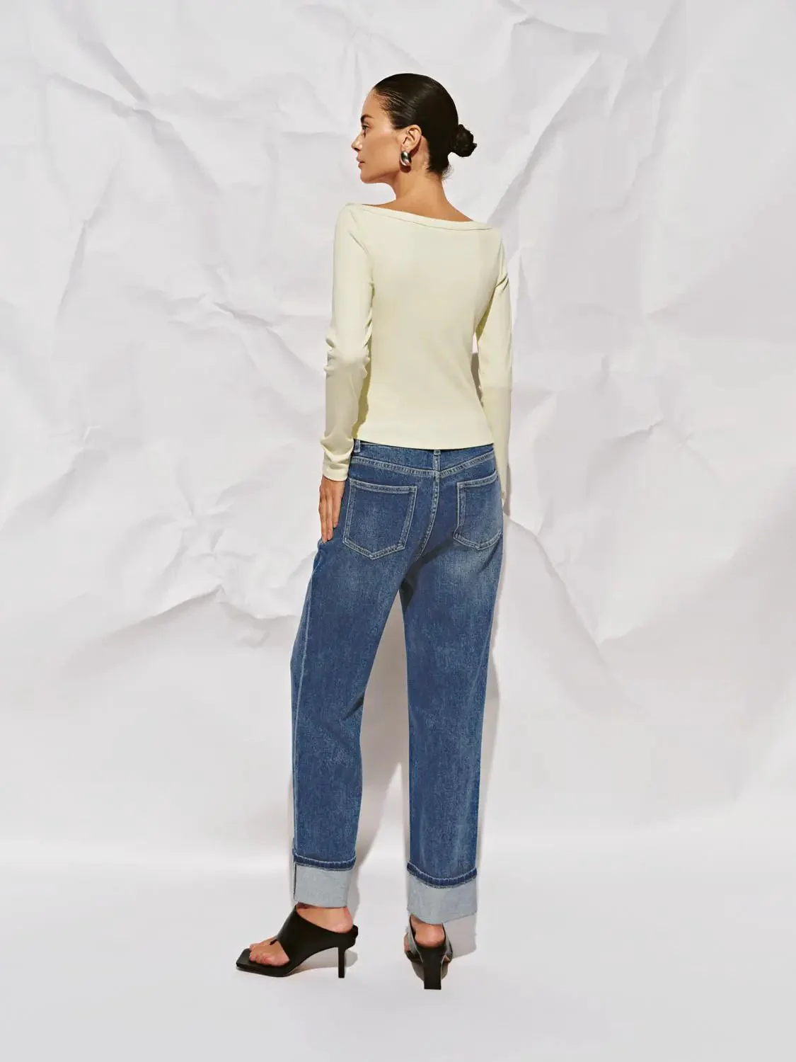 Cotton And Viscose Blend Off Shoulder Long Sleeve T Shirts