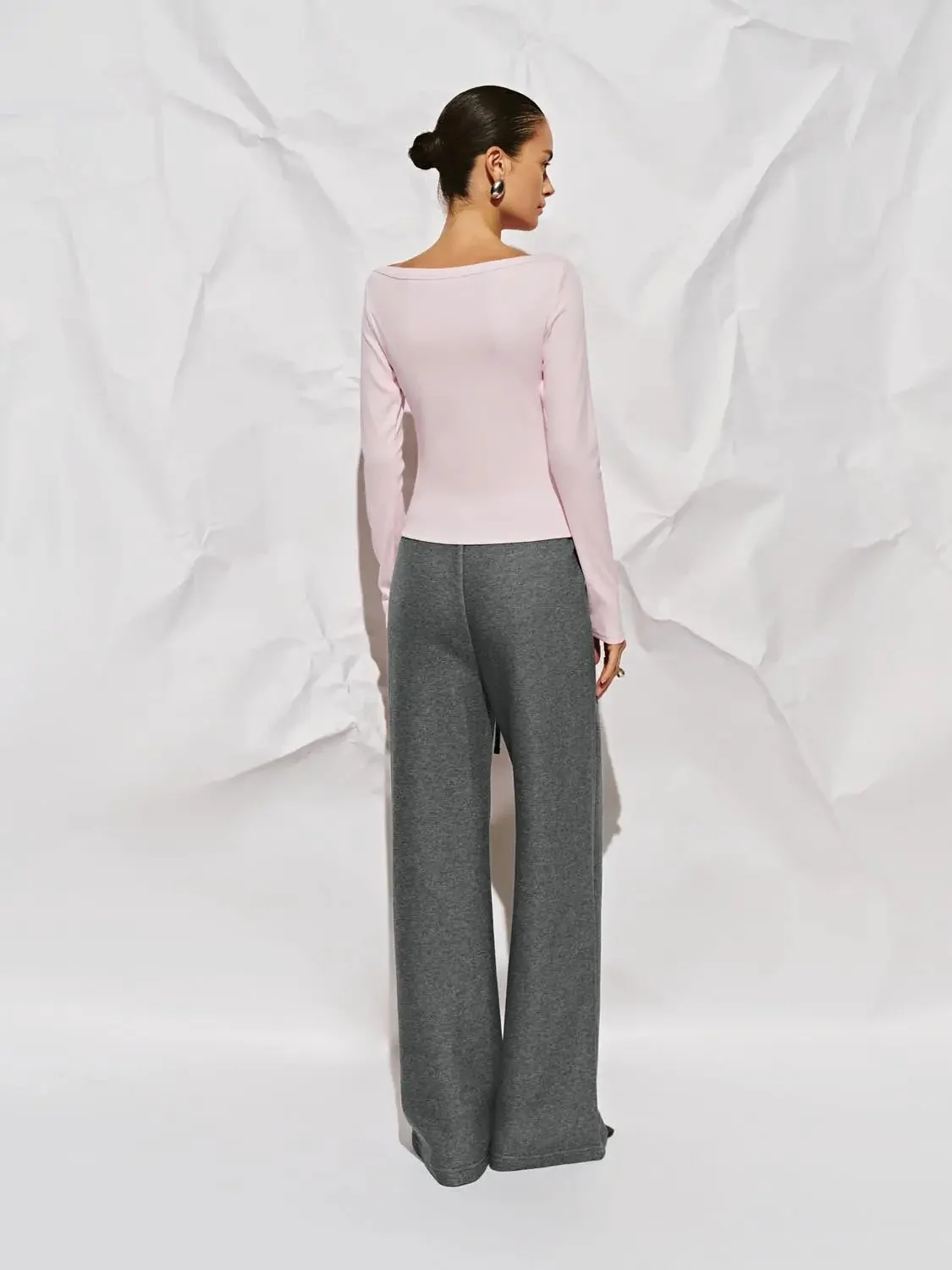 Cotton And Viscose Blend Off Shoulder Long Sleeve T Shirts