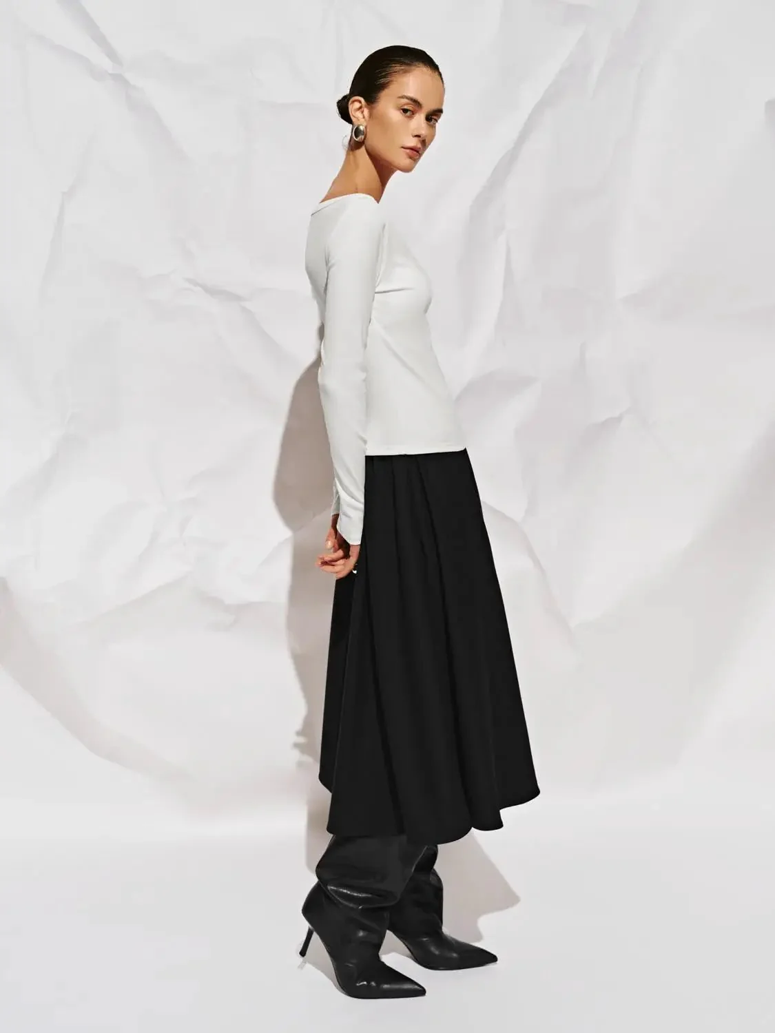 Cotton And Viscose Blend Off Shoulder Long Sleeve T Shirts