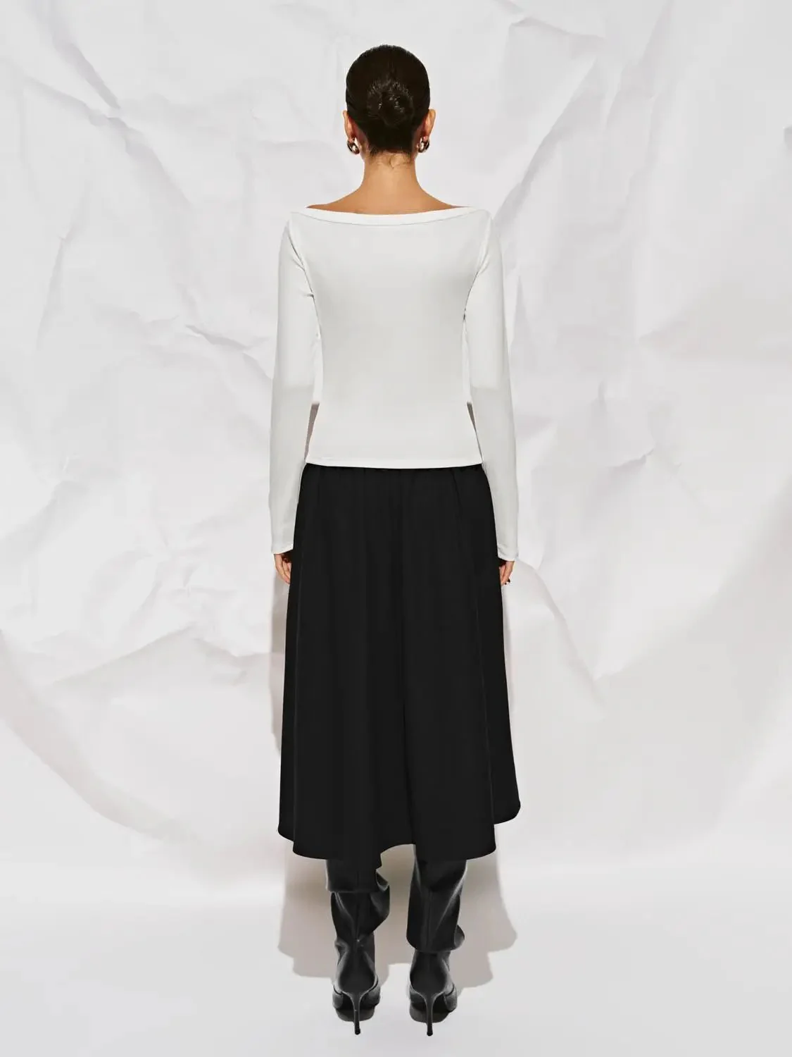 Cotton And Viscose Blend Off Shoulder Long Sleeve T Shirts