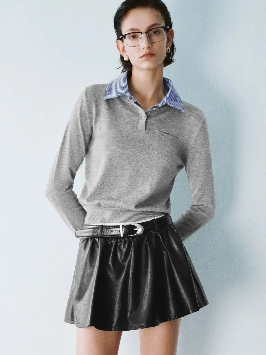 16498-white-plaid-collar-knit-top-with-blue-striped-collar-top-13.webp White Plaid Collar Knit Top With Blue Striped Collar Top