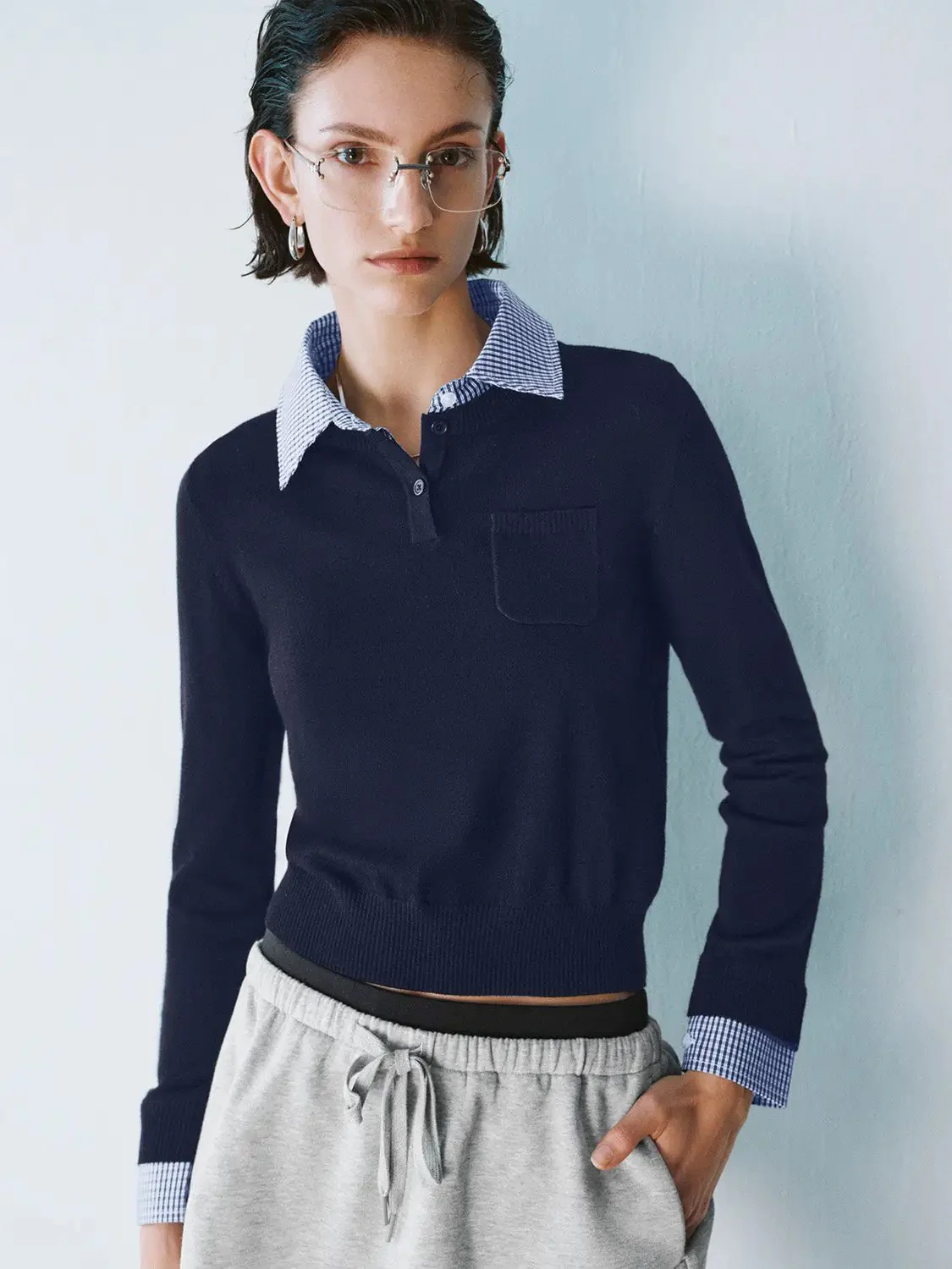 16498-white-plaid-collar-knit-top-with-blue-striped-collar-top-3.webp White Plaid Collar Knit Top With Blue Striped Collar Top