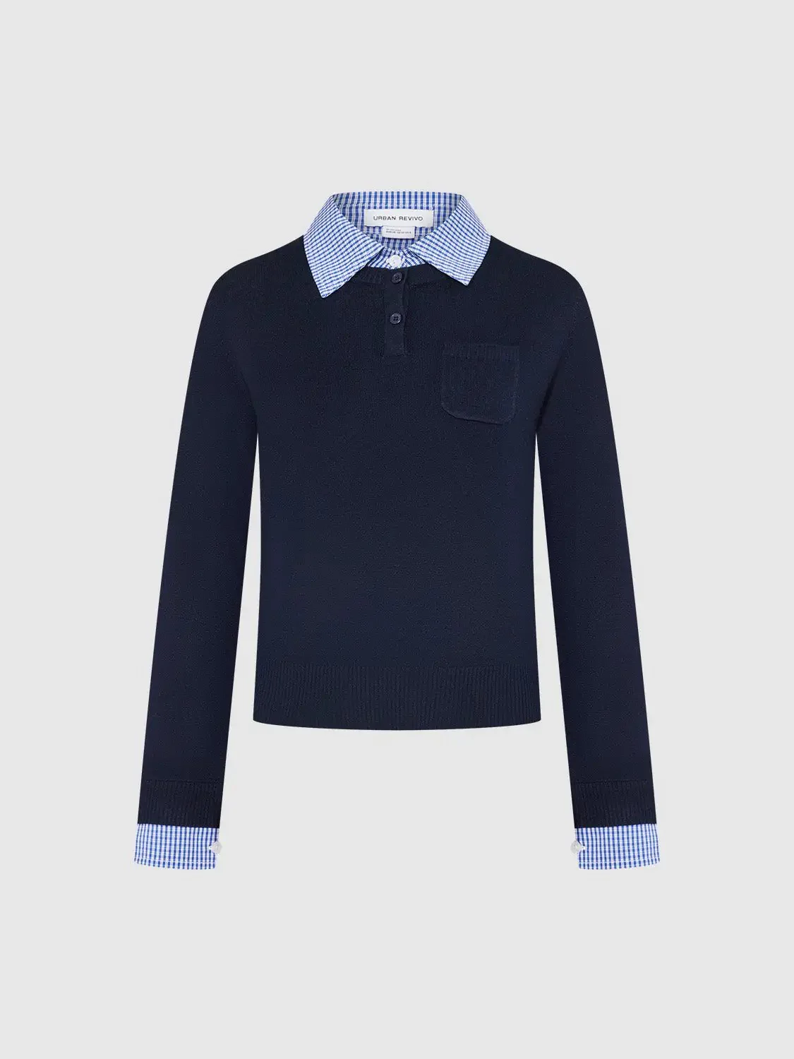 16498-white-plaid-collar-knit-top-with-blue-striped-collar-top-7.webp White Plaid Collar Knit Top With Blue Striped Collar Top