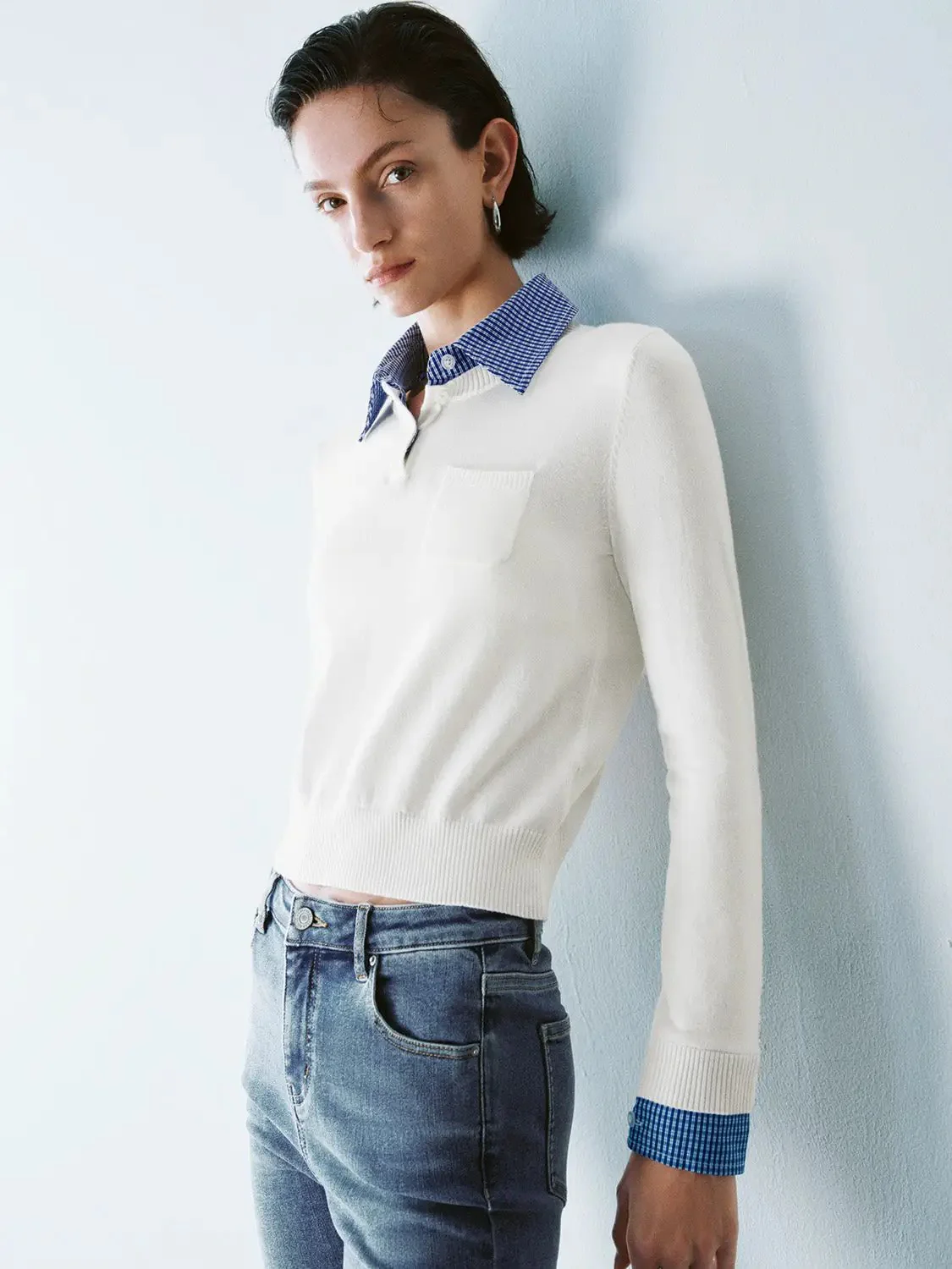 16498-white-plaid-collar-knit-top-with-blue-striped-collar-top-8.webp White Plaid Collar Knit Top With Blue Striped Collar Top