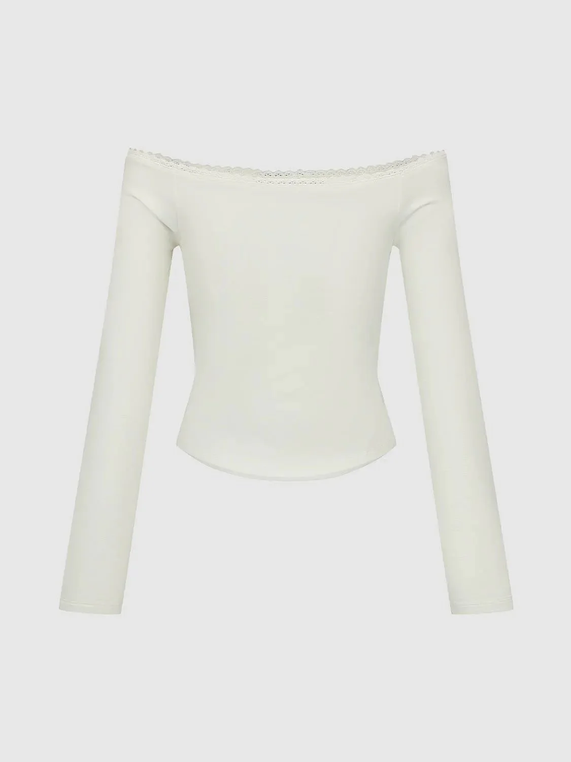 16578-cotton-blend-off-shoulder-lace-trim-long-sleeve-top-2.webp Cotton Blend Off Shoulder Lace Trim Long Sleeve Top