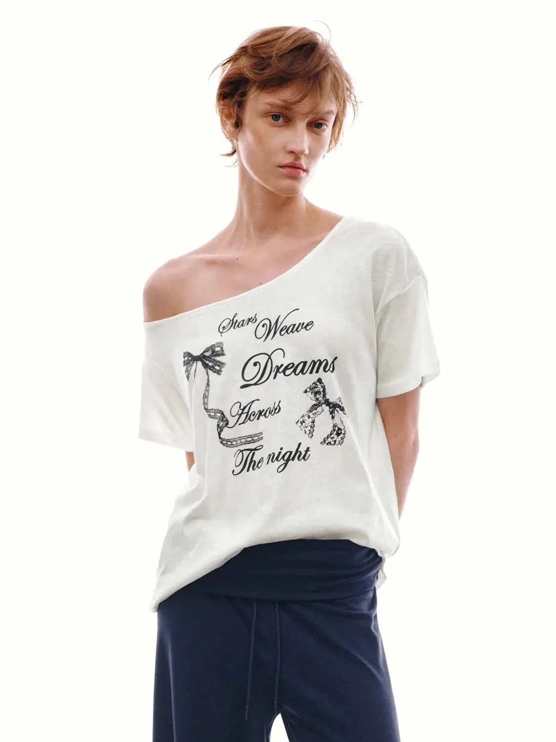 Cotton One Shoulder Printed Loose Fit T-Shirts