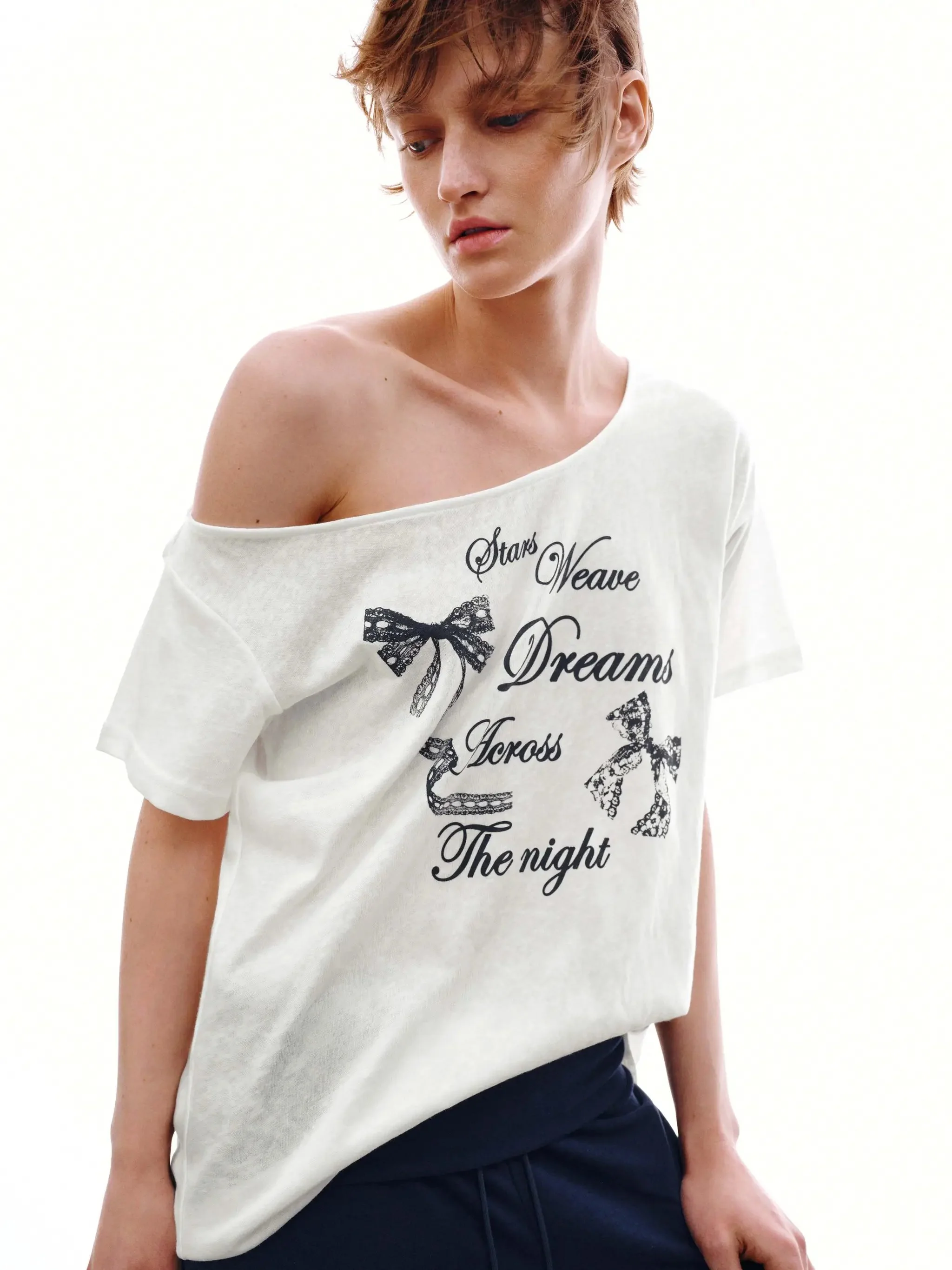 Cotton One Shoulder Printed Loose Fit T-Shirts