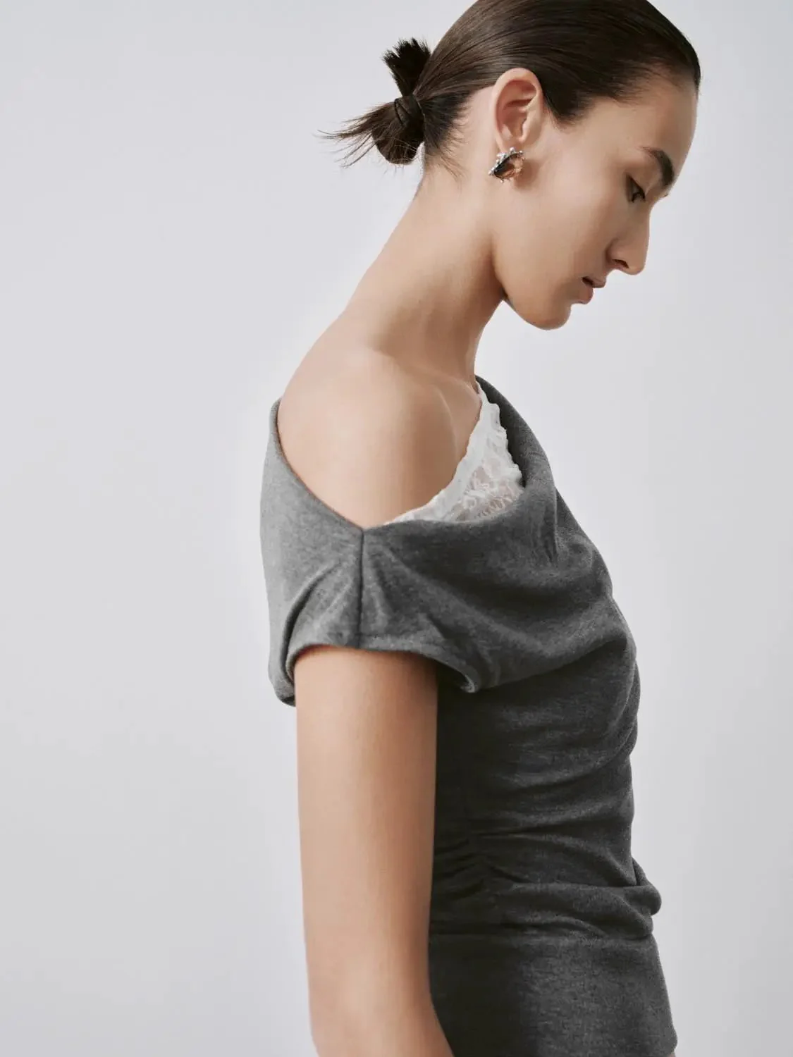 1674-olive-one-shoulder-ruched-lace-trim-elegant-top-10.webp Olive One Shoulder Ruched Lace Trim Elegant Top