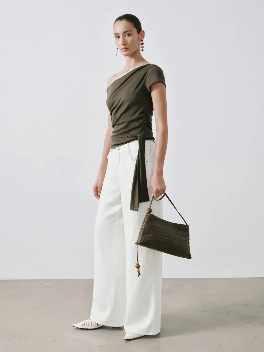 1674-olive-one-shoulder-ruched-lace-trim-elegant-top-4.webp Olive One Shoulder Ruched Lace Trim Elegant Top