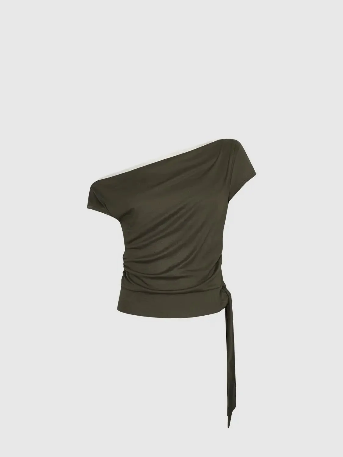 1674-olive-one-shoulder-ruched-lace-trim-elegant-top-7.webp Olive One Shoulder Ruched Lace Trim Elegant Top
