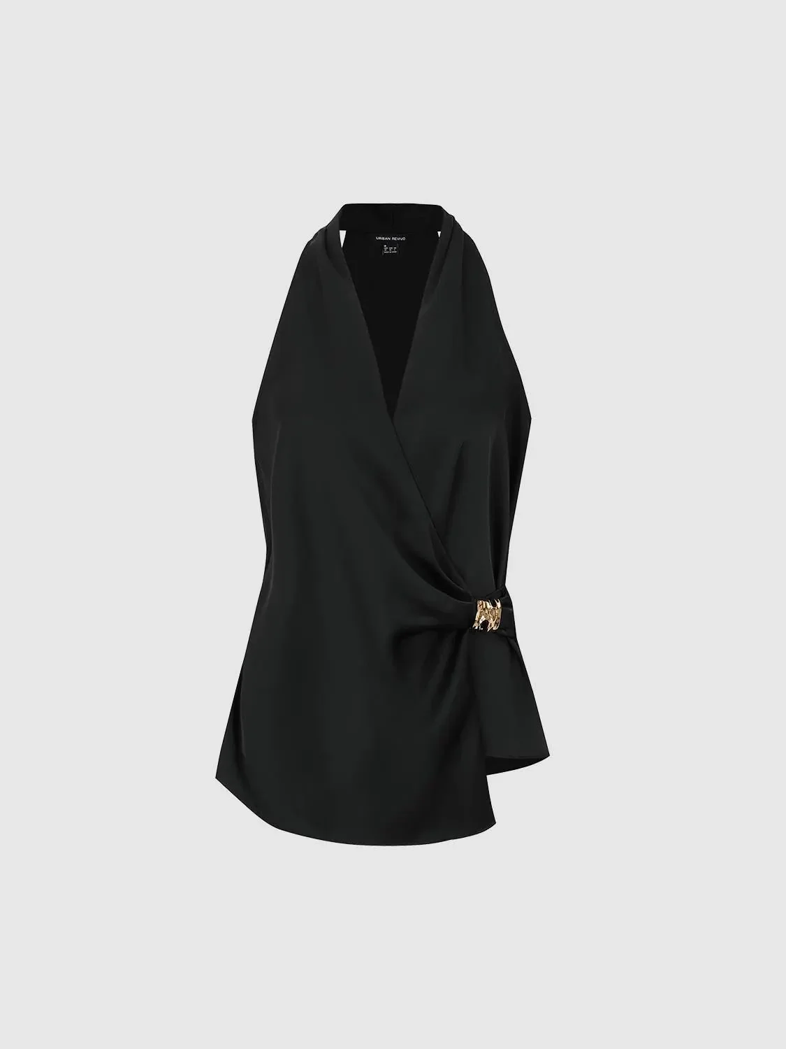16745-gold-button-ruched-v-neck-sleeveless-overhead-shirts-4.webp Gold Button Ruched V-Neck Sleeveless Overhead Shirts