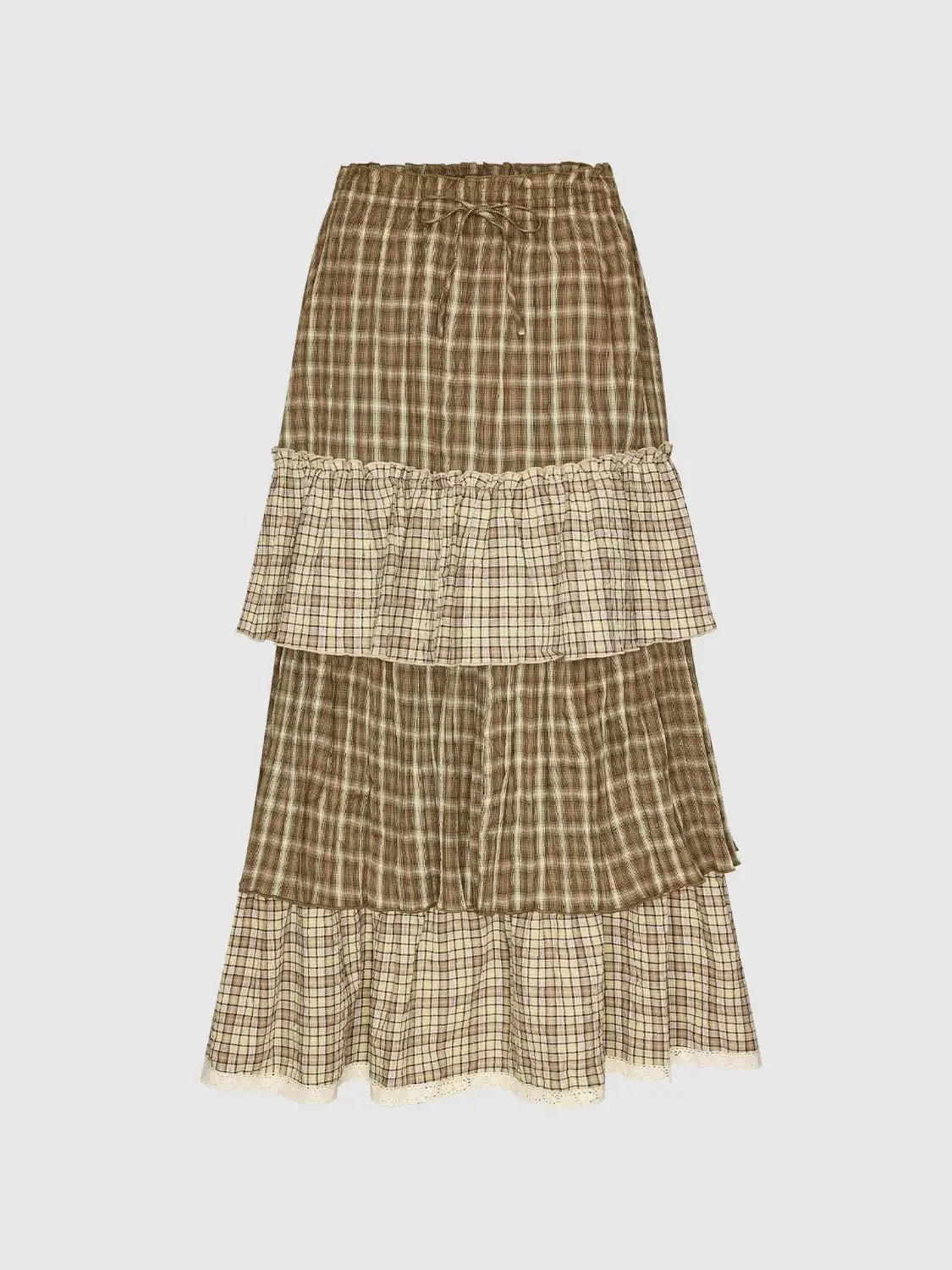 16842-ruffle-trim-contrast-check-tiered-a-line-midi-skirts-2.webp Ruffle Trim Contrast Check Tiered A-Line Midi Skirts