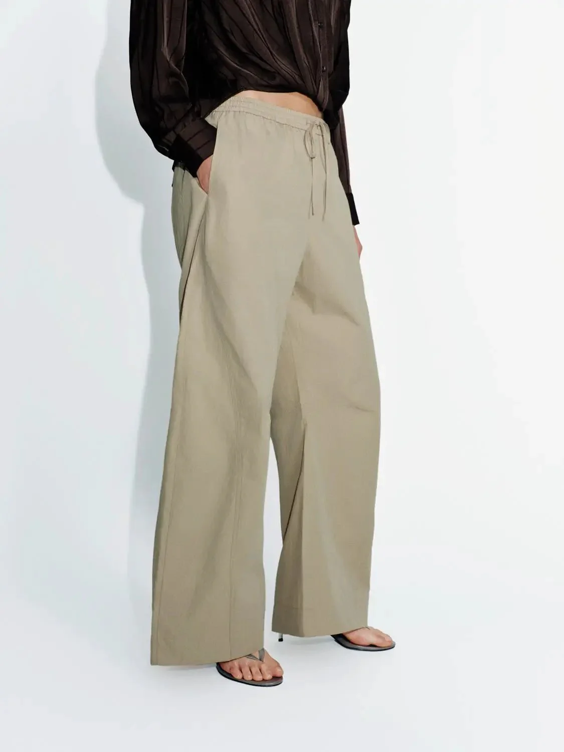 Drawstring Pull On Wide Leg Pants